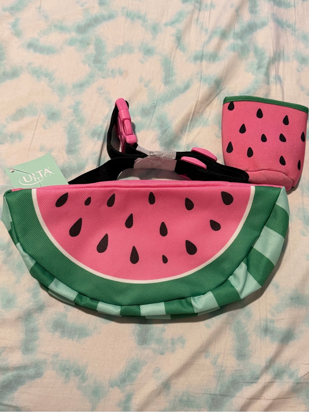 Ulta Beauty Pink and Green Watermelon Kids Waist Pack with Matching Wrist Pouch